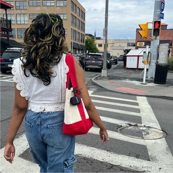 NWT Trader Joe’s Mini Canvas Tote Bag - Limited Edition Red & Cream - Picture 3 of 12